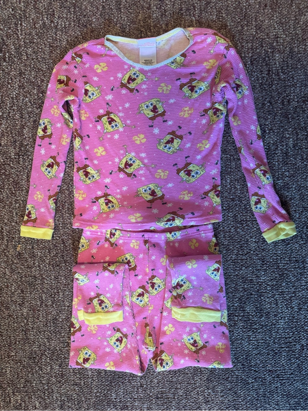 Y2K 2007 Pink SpongeBob Kids' Pajama Set - Long Sleeve Top & Shorts
